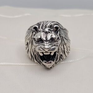 Vintage Men's Roaring Snarling Fierce Lion Head 925 Sterling Silver Size 11 Ring